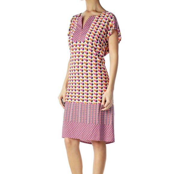 Laundry by Shelli Segal bright geometric print stretch lined pullover midi. Med - Picture 2 of 7
